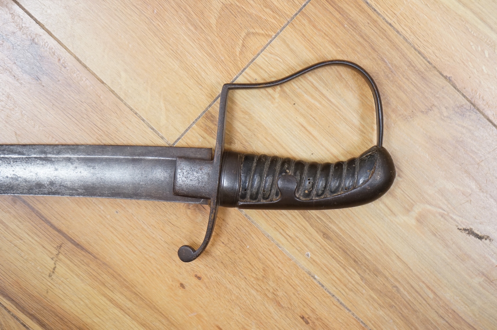 A 1796 pattern cavalry officer’s sword, blade etched J. Runkel, Solingen, regulation blade, in fair condition, grip wormed, together with an 1822 pattern sword blade, etched; Honourable Horse Artillery Company, moderatel